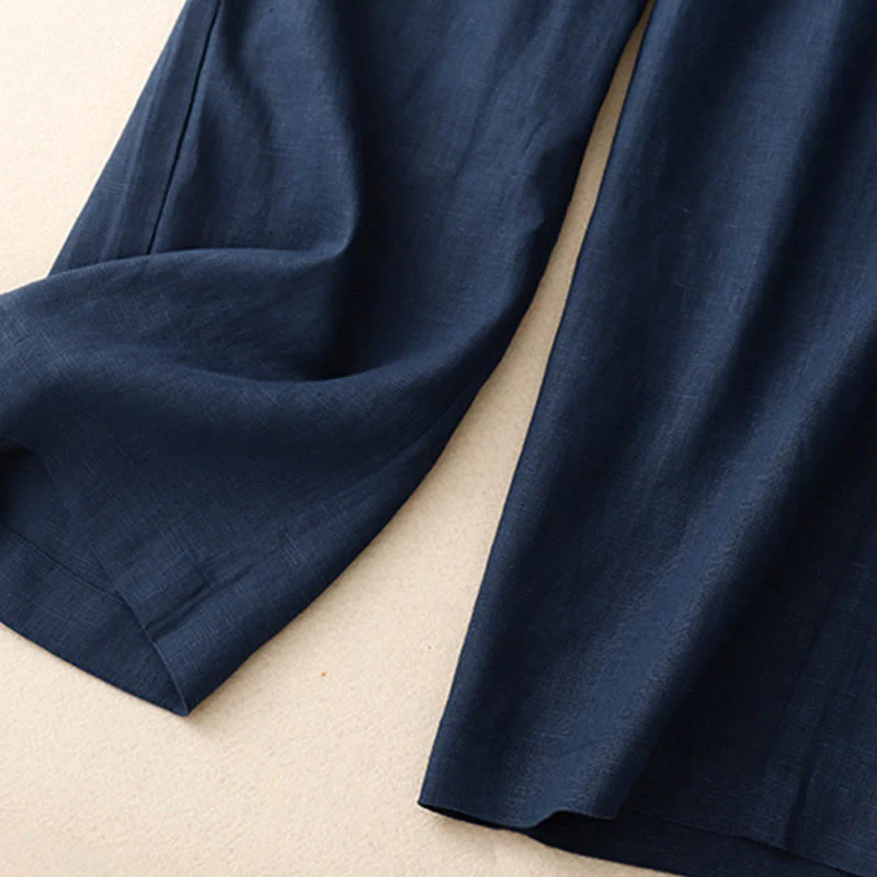 Buddha Stones Summer Casual Simple Design Linen Women's Wide Leg Pants With Zipper Pockets