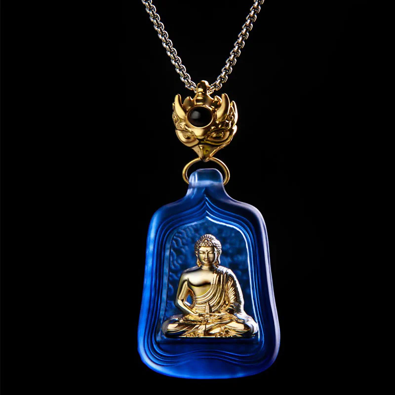Buddha Stones Tibetan Medicine Buddha Liuli Crystal Compassion Serenity Necklace Pendant