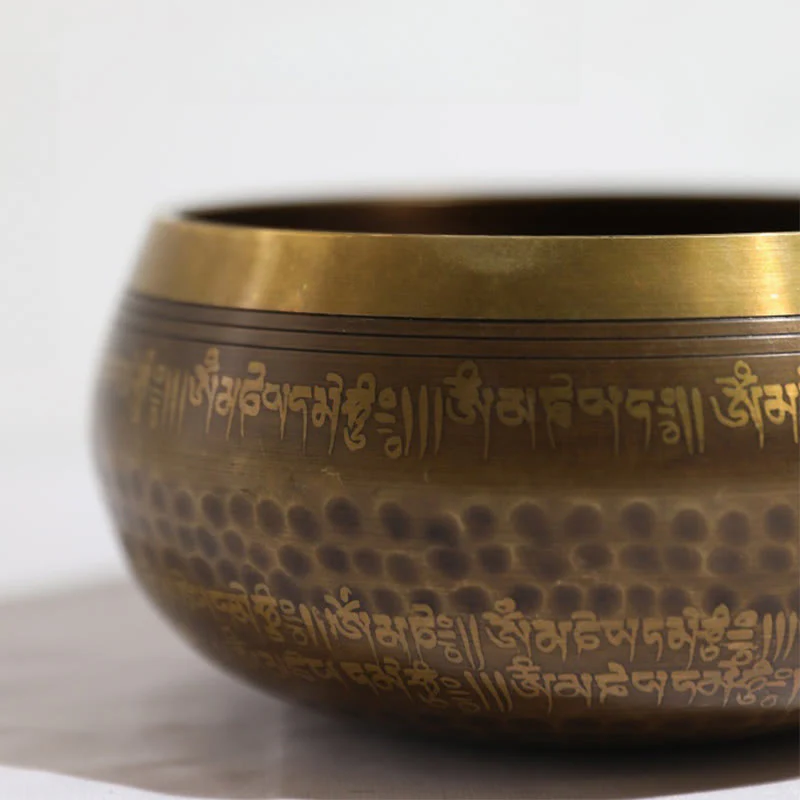 Buddha Stones Handmade Singing Bowl Scripture Sanskrit Pattern for Healing and Meditation Sound Bowl Set