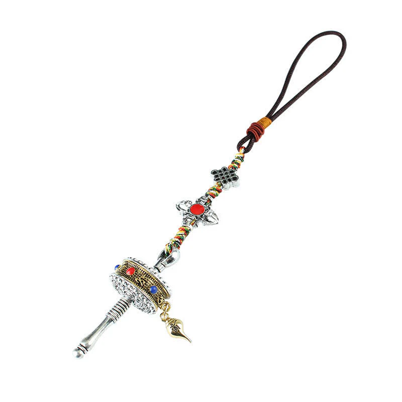 Buddha Stones Tibet Om Mani Padme Hum Prayer Wheel Peace Rotatable Bag Car Hanging Decoration