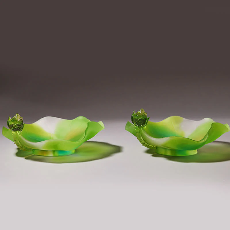 Buddha Stones Feng Shui Lotus Handmade Liuli Crystal Art Piece Home Office Offering Decoration