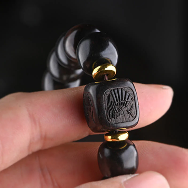Buddha Stones Tibetan Ebony Wood Barrel Beads Lucky And Treasure Balance Bracelet