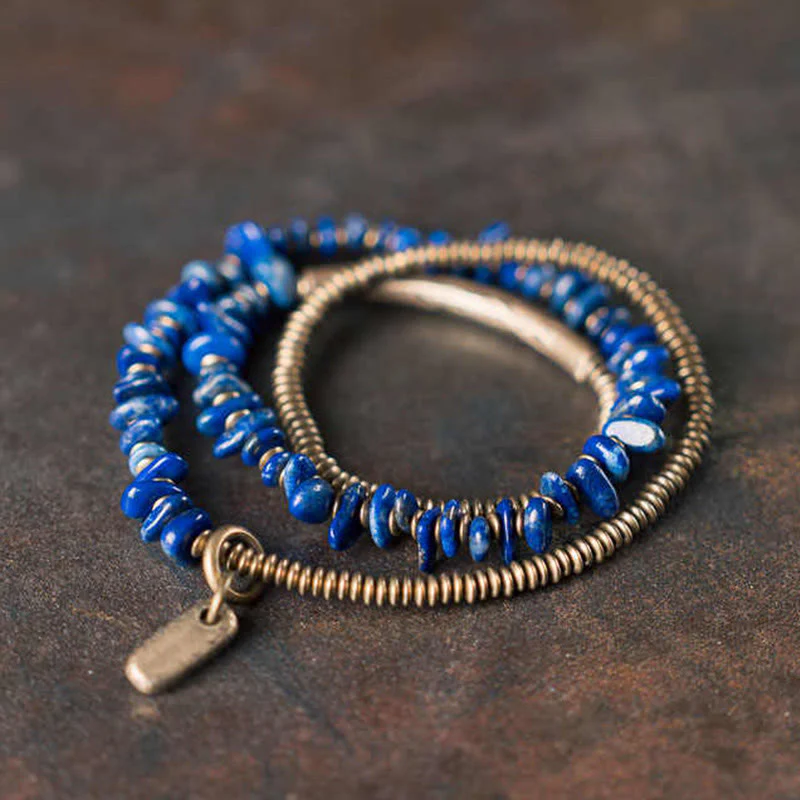 Buddha Stones Irregular Shape Triple Wrap Lazurite Balance Bracelet