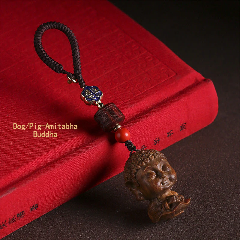 Buddha Stones Chinese Zodiac Natal Buddha Green Sandalwood Om Mani Padme Hum Peace Key Chain