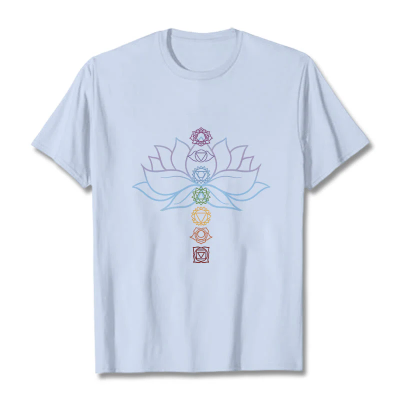 Buddha Stones Pastel Hues Lotus Flower Chakra Symbols Meditation Cotton Tee T-shirt