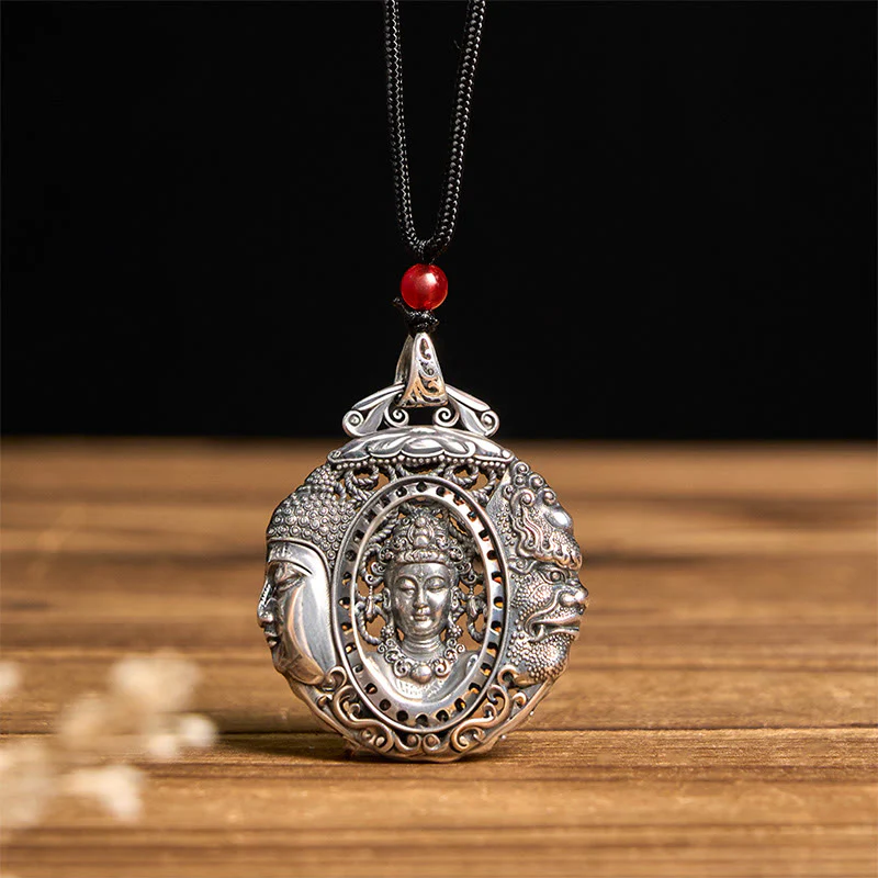 Buddha Stones Copper Buddha Devil Pattern Serenity Pendant Necklace