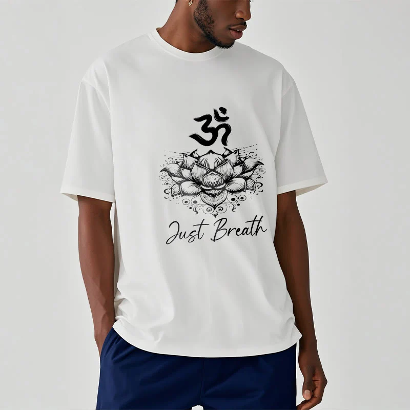 Buddha Stones Casual Om Symbol Lotus Flower Pattern Cotton Tee T-shirt