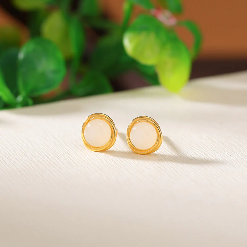 Buddha Stones 925 Sterling Silver Hetian Jade Agate Amber Luck Earrings