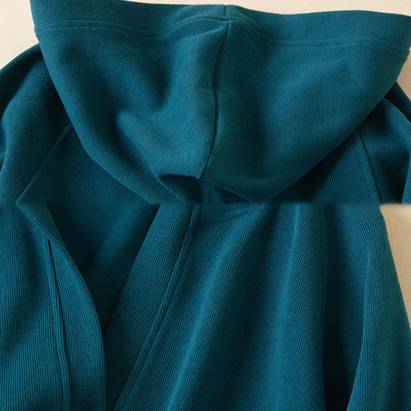 Buddha Stones Plain Buttons Women's Cotton Hooded Jacket With Pockets