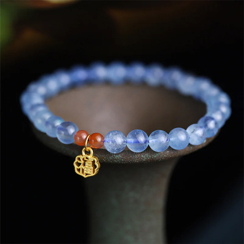 Buddha Stones Natural Aquamarine Red Agate Healing Charm Bracelet