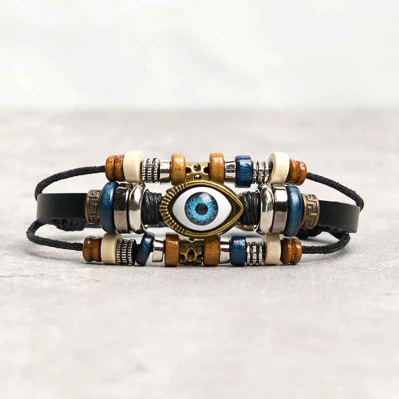 Buddha Stones Tibetan Evil Eye Leather Adjustable Protection Bracelet