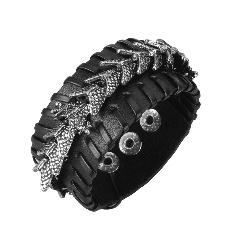 Buddha Stones Dragon Leather Protection Weave Bracelet