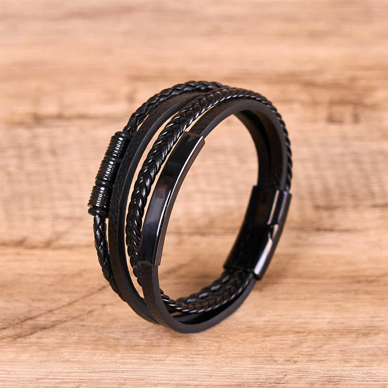 Buddha Stones Fashion Titanium Steel Leather Hand Woven Magnetic Buckle Strengthen Bracelet