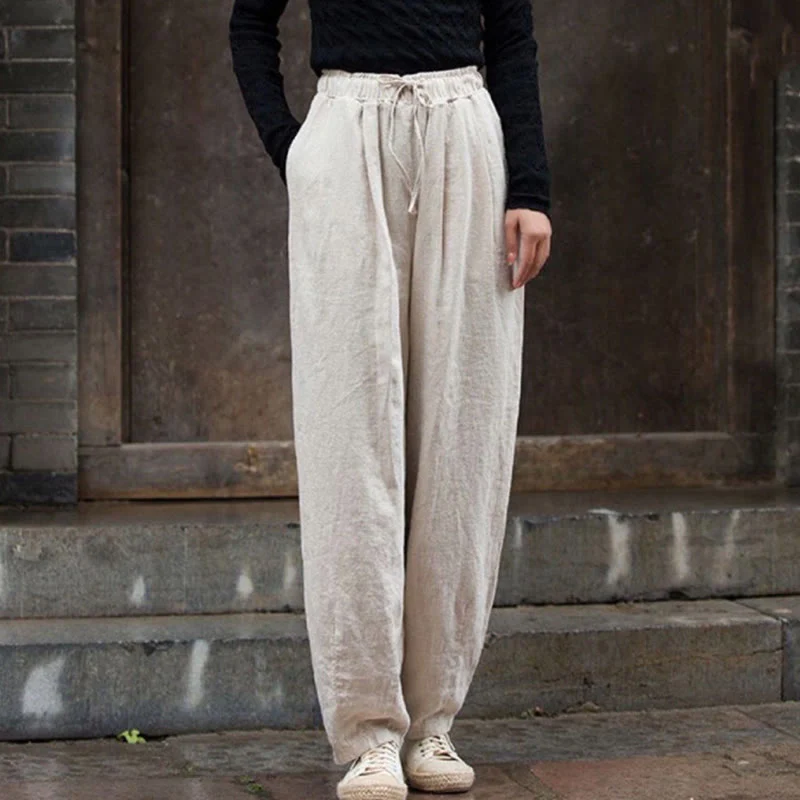 Buddha Stones Plain Design Cotton Women's Pants