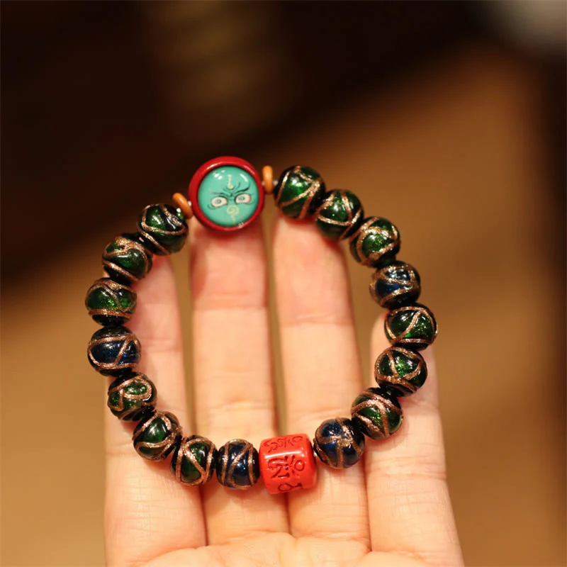 Buddha Stones Tibetan Gold Swallowing Beast Family Five God Of Wealth Thangka Fortune Bead Bracelet