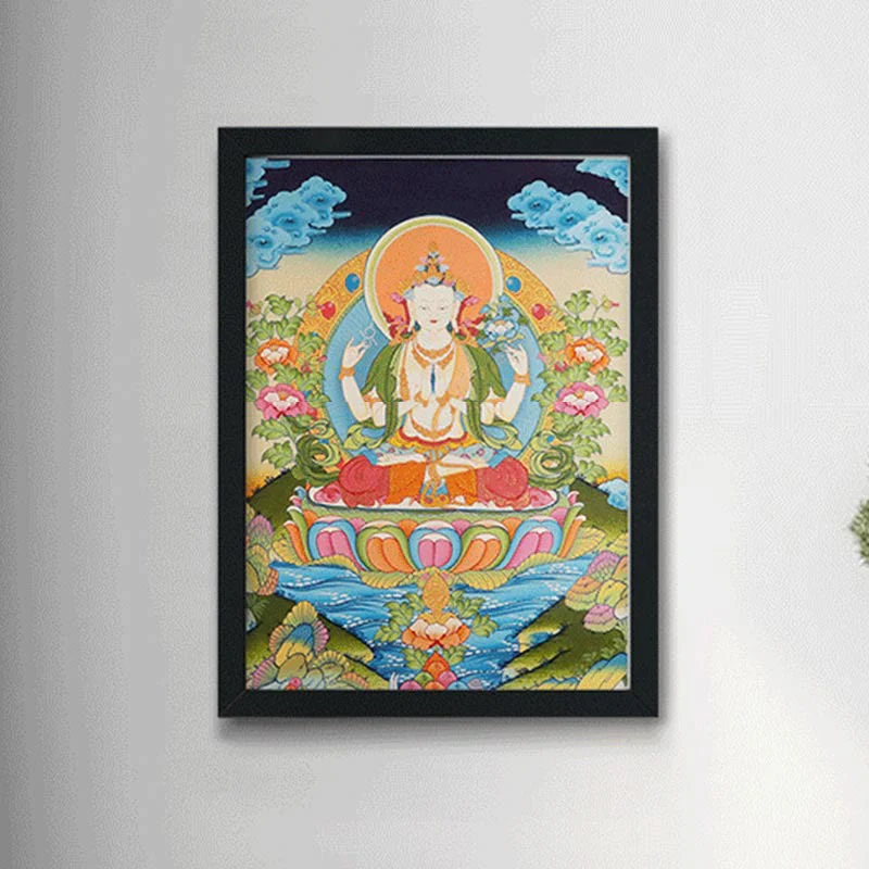 Buddha Stones Tibetan Thangka Painting Yellow God of Wealth Green Tara Avalokitesvara Handmade Decoration Blind Box(Random Style)