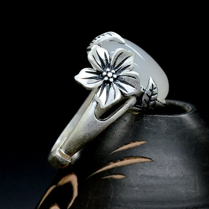 Buddha Stones 990 Sterling Silver Natural Chalcedony Plum Positive Harmony Ring