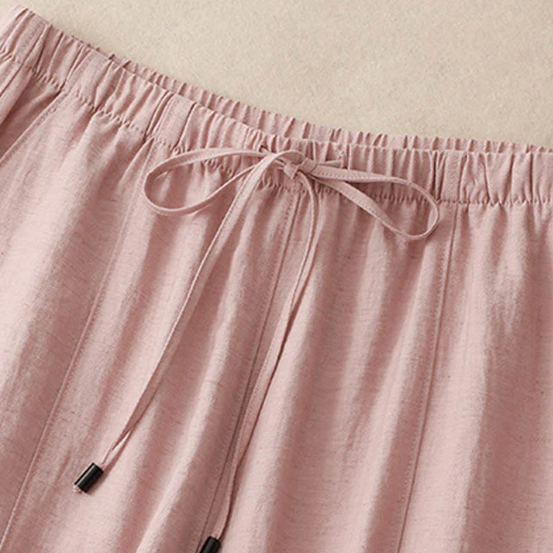 Buddha Stones Summer Drawstring Design Women's Wide Leg Pants With Pockets