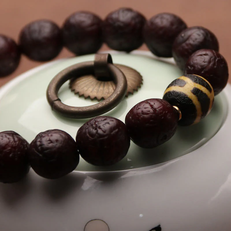 Buddha Stones Tibetan Bodhi Seed Agate Bead Luck Wealth Tassel Charm Wrist Mala