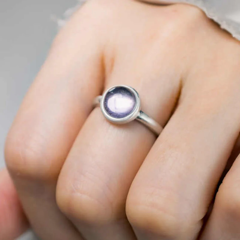 Buddha Stones Natural 925 Sterling Silver Amethyst Adjustable Balance Ring