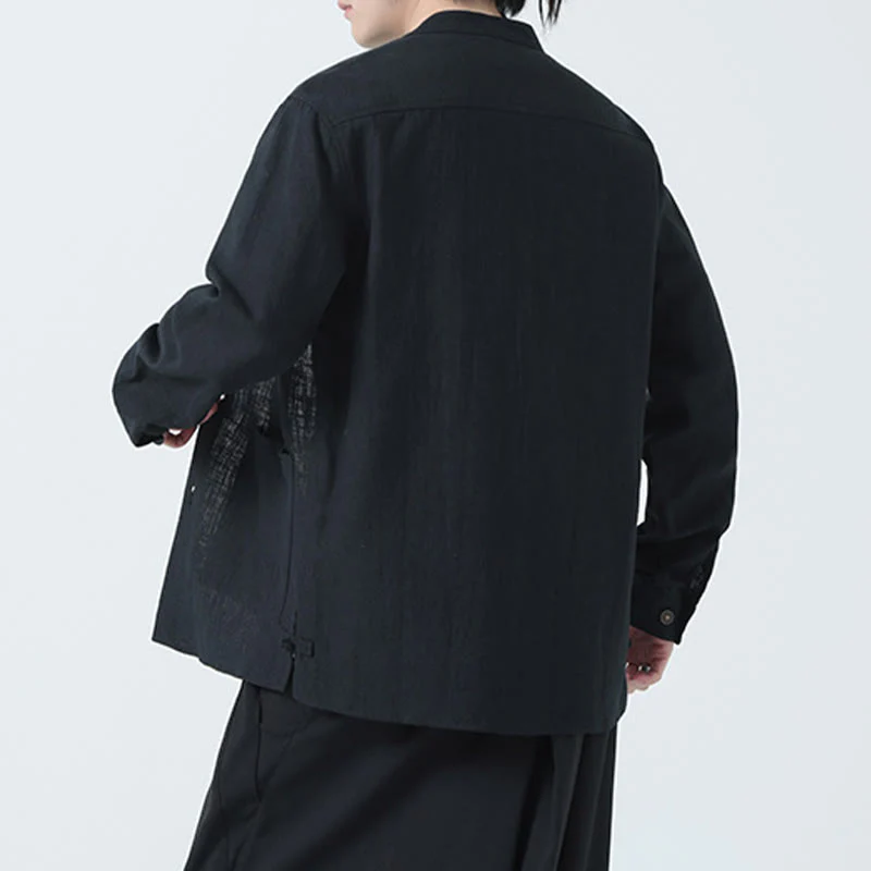 Buddha Stones Men's Button Ramie Linen Cotton Fleece Lined Jacket Shirt With Pockets