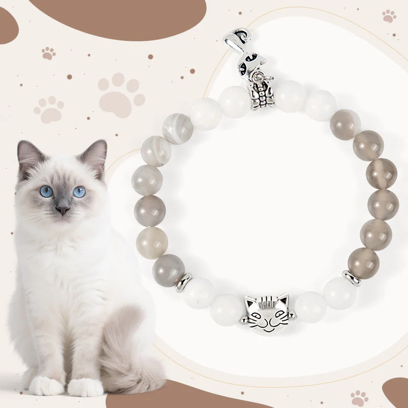Buddha Stones Ragdoll Cat Gray Striped Agate Chalcedony Support Bracelet