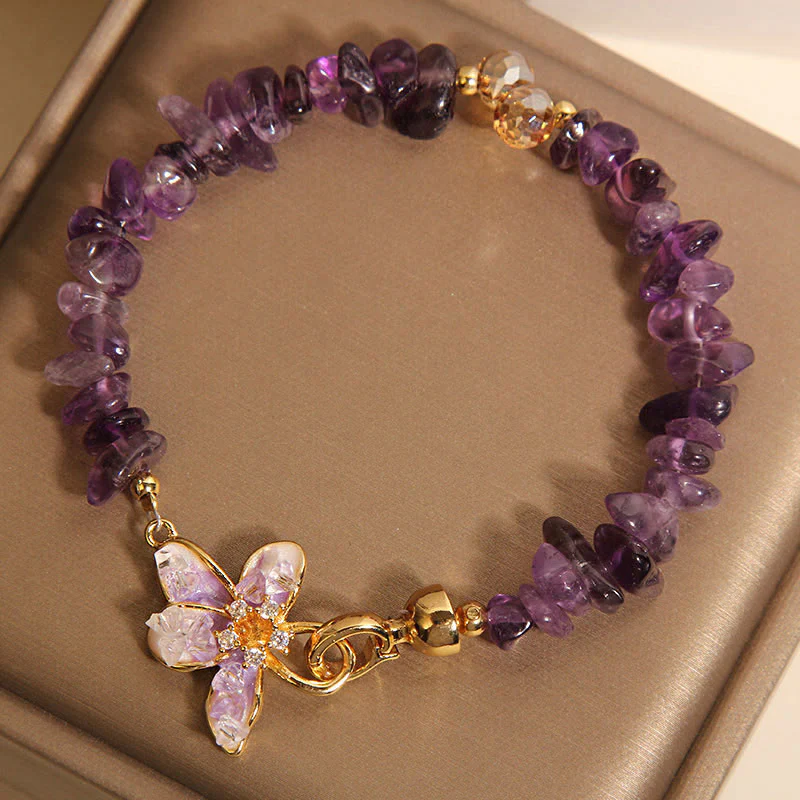 Buddha Stones Natural Irregular Gravel Amethyst Blue Crystal Wisteria Balance Bracelet