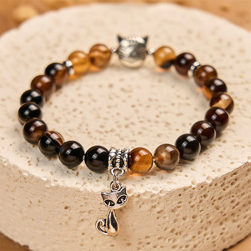 Buddha Stones Chocolate Siamese Cat Dark Brown Striped Agate Bead Protection Bracelet