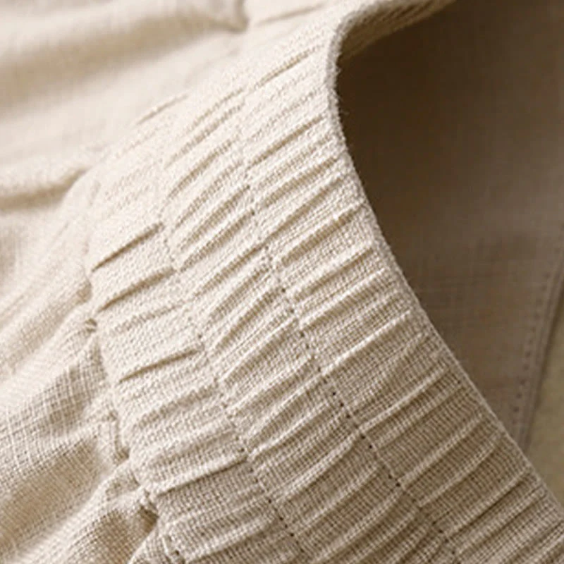 Buddha Stones Summer Casual Simple Design Linen Women's Wide Leg Pants With Zipper Pockets