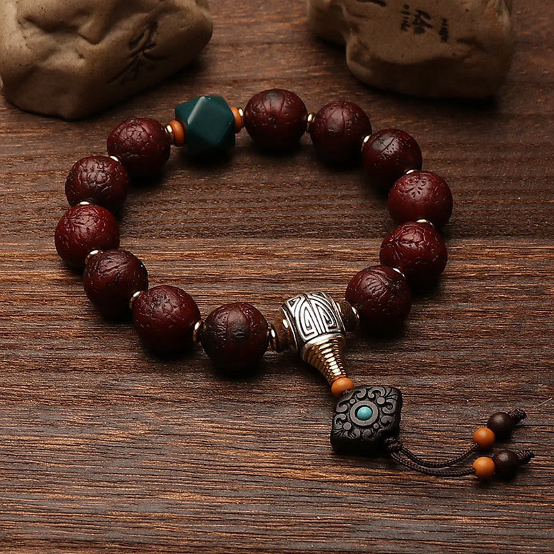 Buddha Stones Tibetan Bodhi Seed Agate Bead Luck Wealth Tassel Charm Wrist Mala