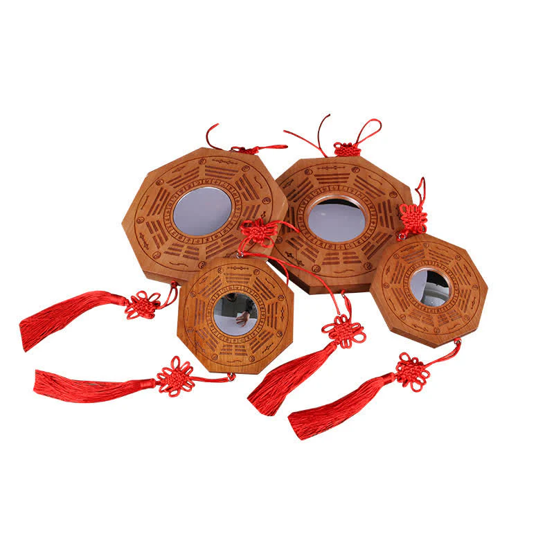 Buddha Stones Feng Shui Bagua Map Peach Wood Five-Emperor Coins Chinese Knotting Balance Energy Map Mirror