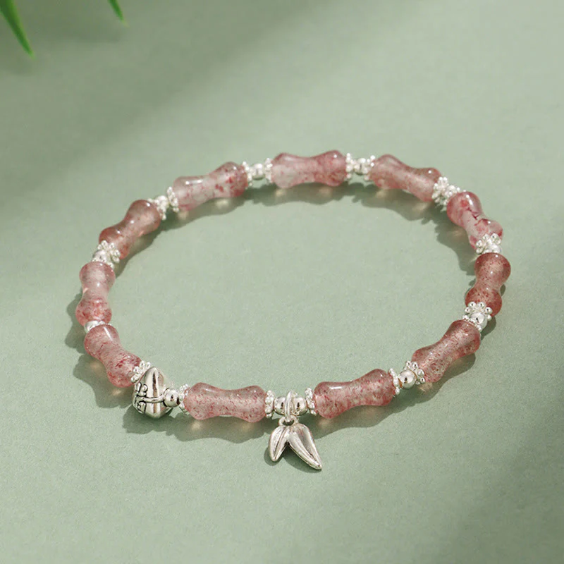 Buddha Stones Peridot White Jade Strawberry Quartz Green Aventurine Bamboo Fu Character Luck Bracelet