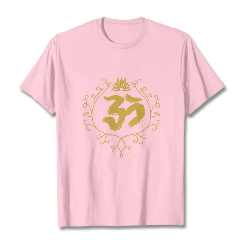 Buddha Stones Om Lotus Flower Vine Pattern Meditation Cotton Tee T-shirt