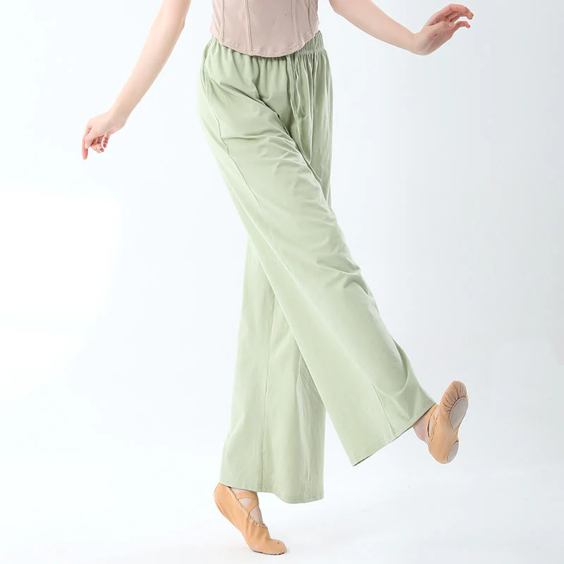 Buddha Stones Loose Cotton Drawstring Wide Leg Pants For Yoga Dance With Pockets