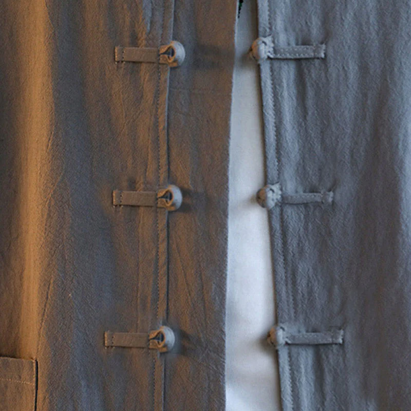 Buddha Stones 2Pcs Zen Tang Suit Men's Frog-Button Long Sleeve Shirt Pants Set With Pockets