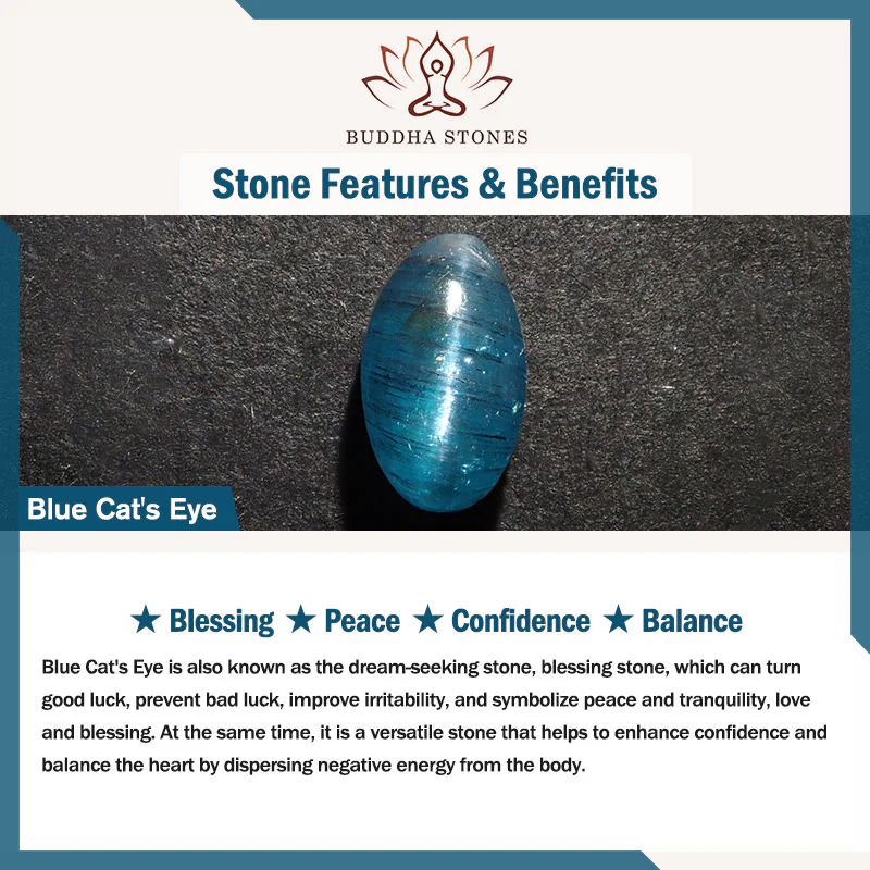 Buddha Stones Blue Cat's Eye White Crystal Peace Buckle Meaning Balance Bracelet