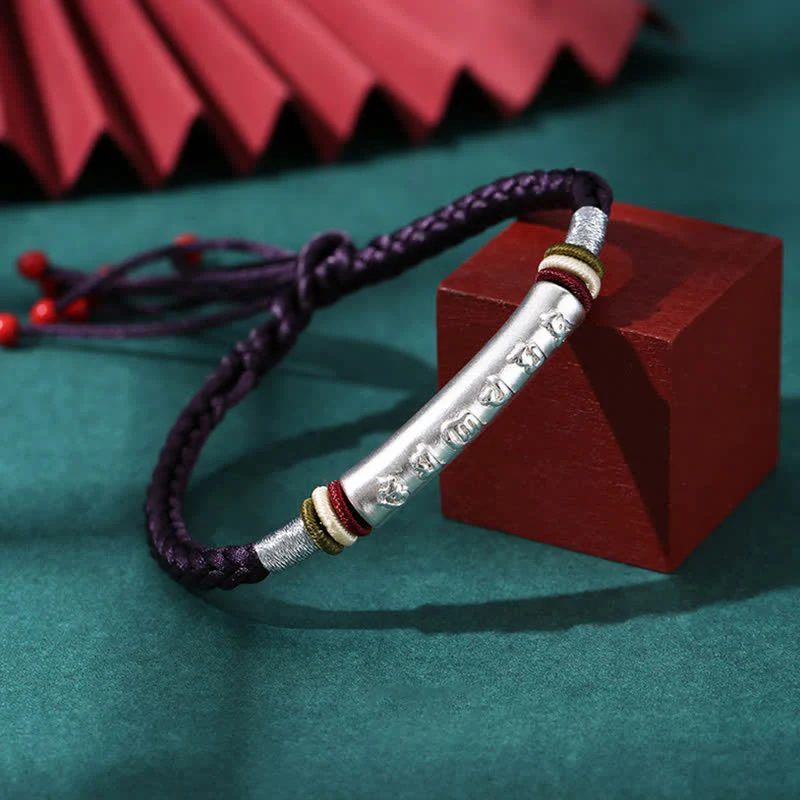 Buddha Stones 999 Sterling Silver Om Mani Padme Hum Protection Strength String Bracelet