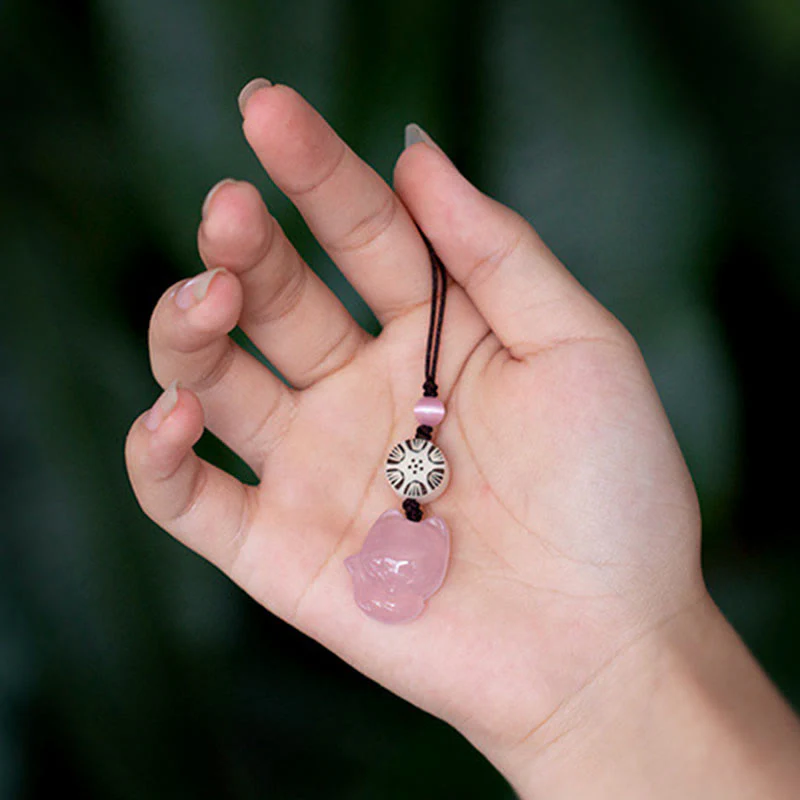 Buddha Stones Natural Chalcedony Fox Harmony Phone Hanging Decoration