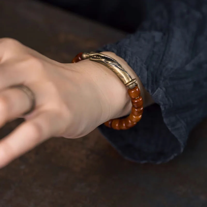 Buddha Stones Bone Beads Copper Cone Pendant Strength Bracelet