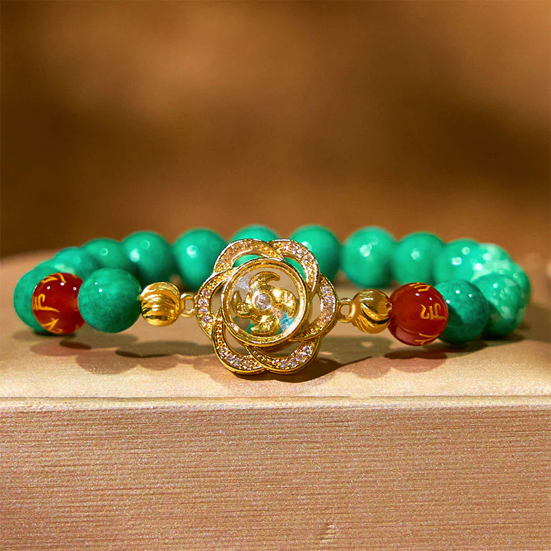 Buddha Stones Natural Jade Om Mani Padme Hum Cyclone Charm Prosperity Bracelet