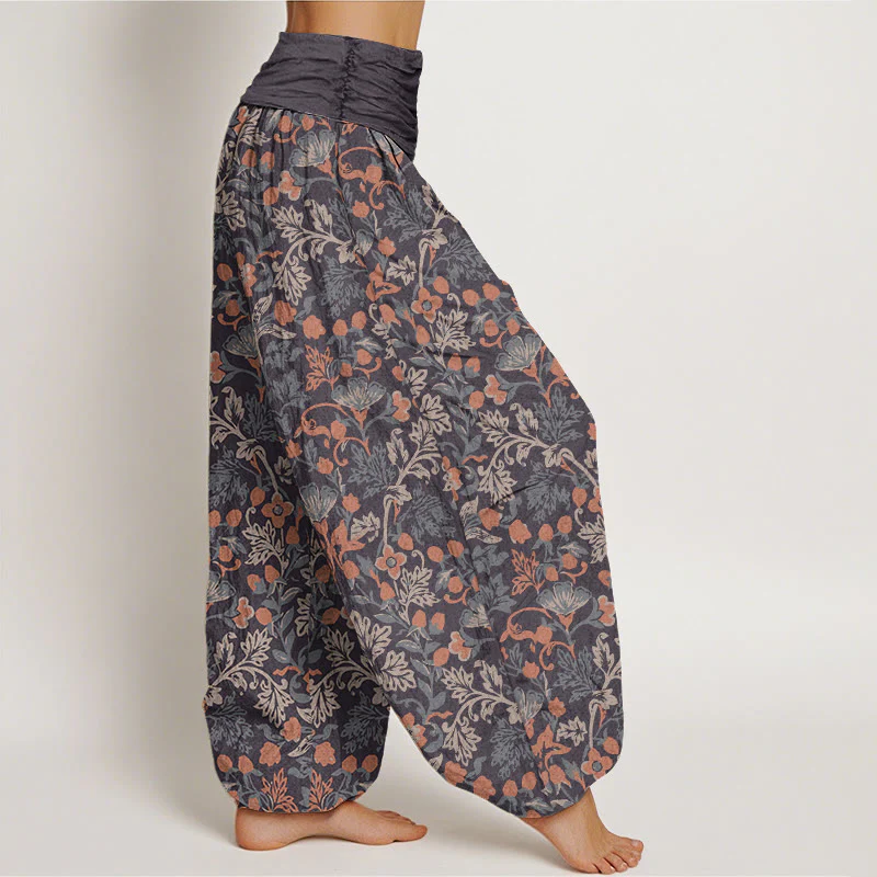 Buddha Stones Casual Flower Vine Leaves Pattern Women's Elastic Waist Harem Pants