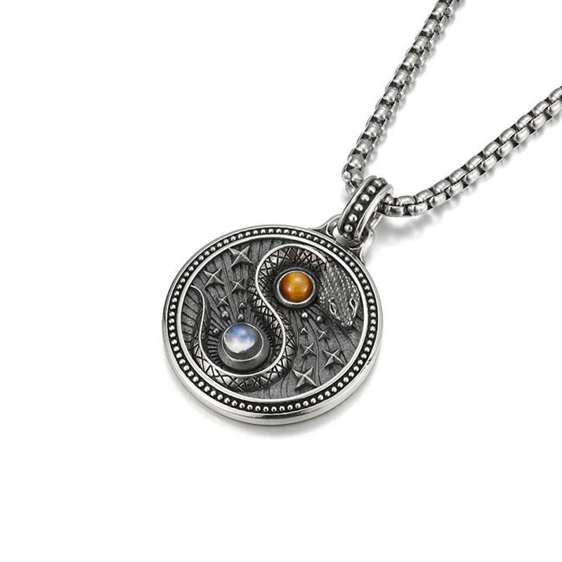 Buddha Stones Snake Yin Yang Symbol Copper Wealth Necklace Pendant