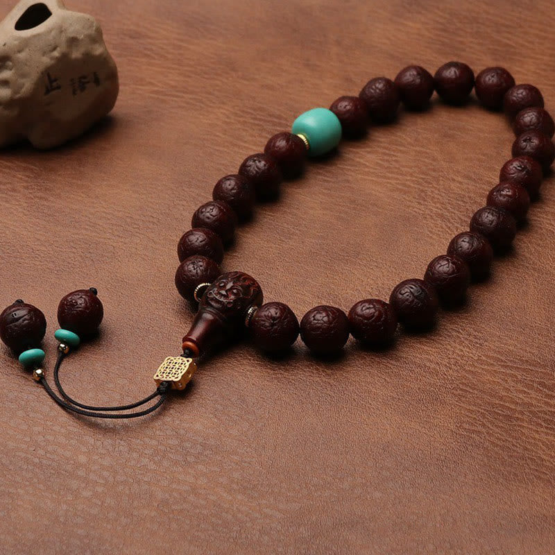 Buddha Stones Tibetan Bodhi Seed Agate Bead Luck Wealth Tassel Charm Wrist Mala