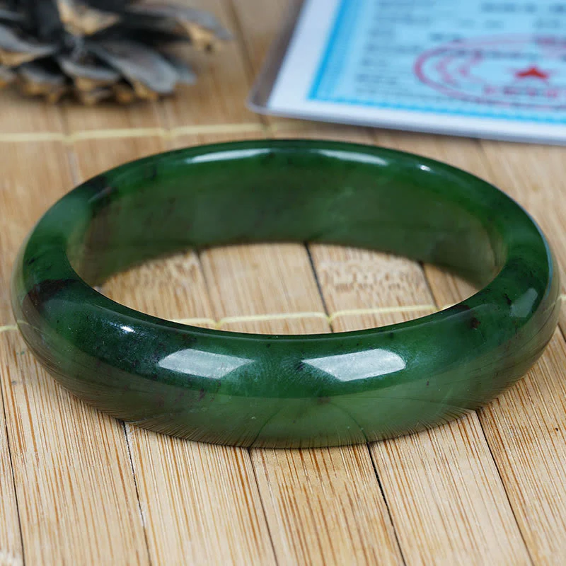 Buddha Stones Natural Hetian Cyan Jade Happiness Success Bracelet Bangle