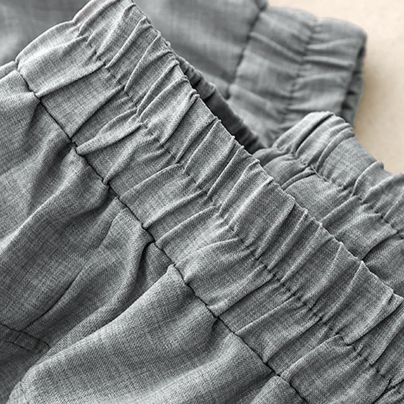 Buddha Stones Plain LightSteelBlue Women's Wide Leg Cotton Linen Pants With Pockets