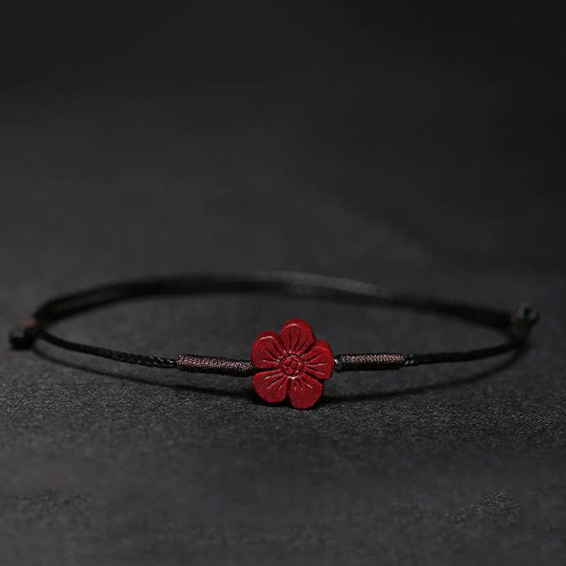 Buddha Stones Handmade Plum Blossom Four Leaf Clover PiXiu Lotus Koi Fish Cinnabar Blessing Braid Bracelet
