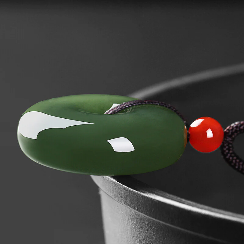 Buddha Stones Natural Round Jade Peace Buckle Prosperity Necklace String Pendant