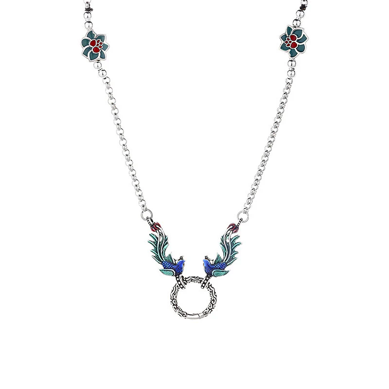 Buddha Stones Phoenix Lotus Flower Luck Protection Necklace Pendant