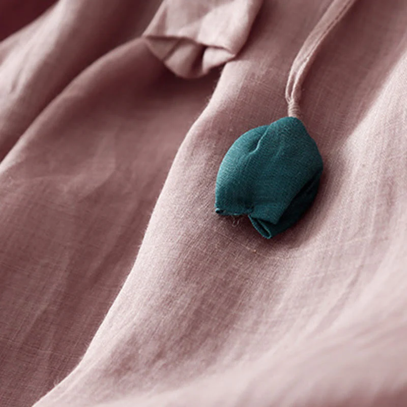 Buddha Stones Simple Design Drawstring Linen Women's Wide Leg Pants With Pockets