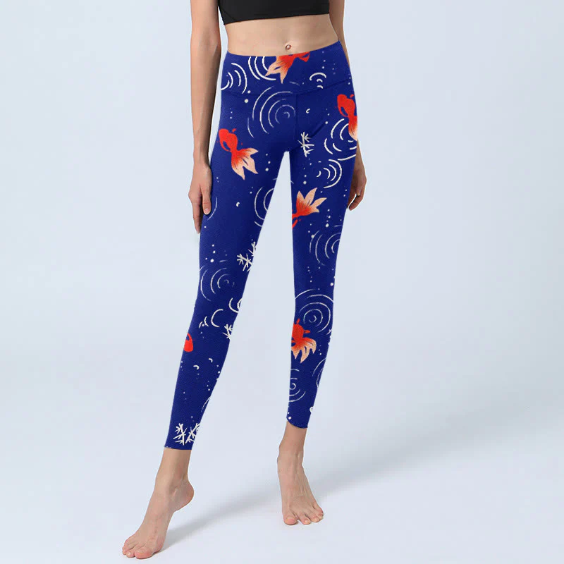 Buddha Stones Goldfish Water Ripples Pattern Print Gym Leggings Women's Yoga Pants